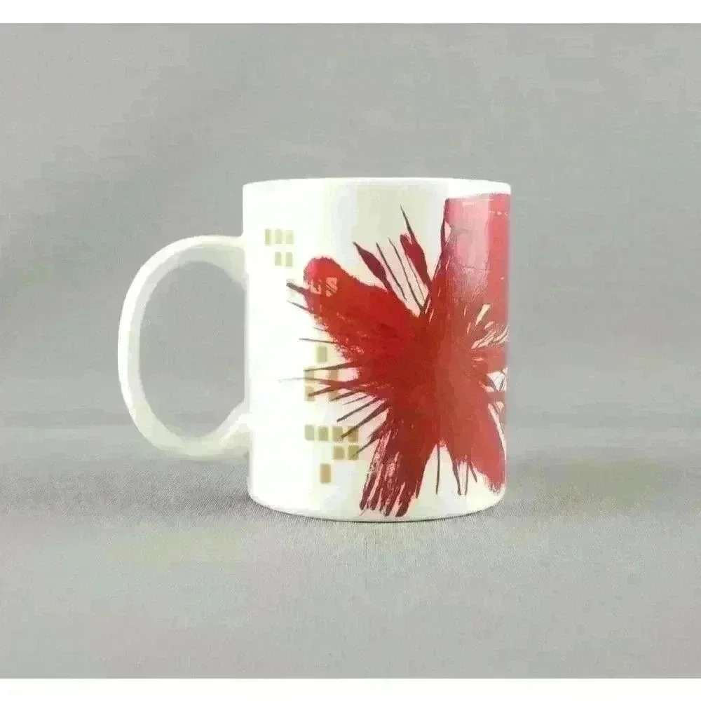 Starbucks 2014 Red Poinsettia Starburst Holiday Christmas Coffee Mug / Tea Cup - Picture 3 of 6